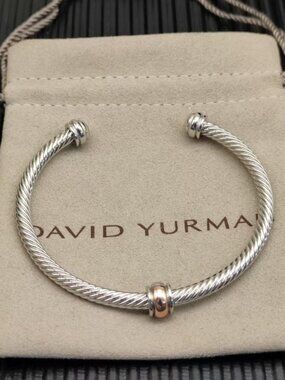 David Yurman 5mm  Silver Cable Bracelet with Sliver Accents